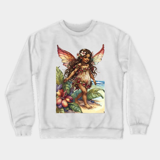 Tropical Flower Fairy Girl Cute Hawaii Cicely Mary Barker Crewneck Sweatshirt by peachycrossing